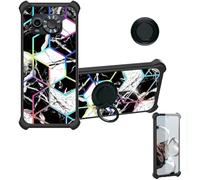 Aroepurt Case Compatible for Maxcom Ms601 Phone Case Cover [with Tempered Glass Screen Protector][Hard PC + Soft Silicone][Ring Support] [Colorful Reflect Light] IMDH-HS