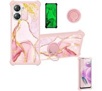 Aroepurt Case Compatible for MEIZU Mblu 21 m416l Phone Case Cover [with Tempered Glass Screen Protector][Hard PC + Soft Silicone][Ring Support] [Gold Glitter+Luminous] JSF-FDL