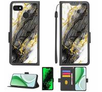 Aroepurt Case Compatible for Mobile Initiative Ethos Phone Case Flip Cover [with Tempered Glass Screen Protector][RFID Blocking][Gold Glitter+Luminous] LPT-HDL