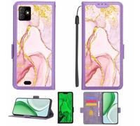 Aroepurt Case Compatible for Myphone Fun 9 Phone Case Flip Cover [with Tempered Glass Screen Protector][RFID Blocking][Gold Glitter+Luminous] LPT-FDL