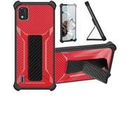 Aroepurt Case Compatible for Nokia C2 2nd Edition Phone Case Cover [with Tempered Glass Screen Protector] Hybrid Case [Folding Support Magnetic] [Frosted anti-fingerprint] Red