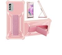 Aroepurt Case Compatible for Nokia G60 5G Phone Case Cover [with Tempered Glass Screen Protector] Hybrid Case [Folding Support Magnetic] [Frosted anti-fingerprint] Pink