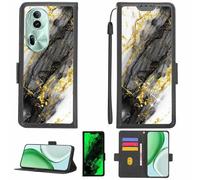 Aroepurt Case Compatible for Oppo Reno11 Global Phone Case Flip Cover [with Tempered Glass Screen Protector][RFID Blocking][Gold Glitter+Luminous] LPT-HDL