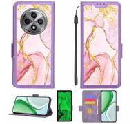 Aroepurt Case Compatible for Oppo Reno12 FS 4G Phone Case Flip Cover [with Tempered Glass Screen Protector][RFID Blocking][Gold Glitter+Luminous] LPT-FDL