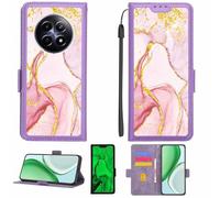 Aroepurt Case Compatible for realme 12 5g Phone Case Flip Cover [with Tempered Glass Screen Protector][RFID Blocking][Gold Glitter+Luminous] LPT-FDL