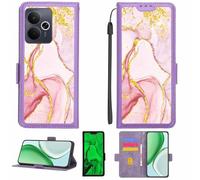 Aroepurt Case Compatible for Realme 14T 5G Phone Case Flip Cover [with Tempered Glass Screen Protector][RFID Blocking][Gold Glitter+Luminous] LPT-FDL