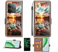 Aroepurt Case Compatible for realme GT 6T GT6T Phone Case Flip Cover [with Tempered Glass Screen Protector][RFID Blocking][Luminous Effect] LPT-FJ