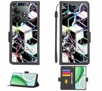 Aroepurt Case Compatible for realme GT 6T GT6T Phone Case Flip Cover [with Tempered Glass Screen Protector][RFID Blocking][Colorful Reflect Light] LPT-HS