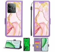 Aroepurt Case Compatible for realme GT 6T GT6T Phone Case Flip Cover [with Tempered Glass Screen Protector][RFID Blocking][Gold Glitter+Luminous] LPT-FDL