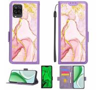 Aroepurt Case Compatible for Samsung Galaxy A12 4G Phone Case Flip Cover [with Tempered Glass Screen Protector][RFID Blocking][Gold Glitter+Luminous] LPT-FDL