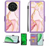 Aroepurt Case Compatible for Sharp Leitz Phone 2 5g Td-Lte Jp Lp-02 Phone Case Flip Cover [with Tempered Glass Screen Protector][RFID Blocking][Gold Glitter+Luminous] LPT-FDL