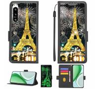 Aroepurt Case Compatible for Sony Xperia 5 Iv 5g A204so Sog09 So-54c Xq-Cq44 Phone Case Flip Cover [with Tempered Glass Screen Protector][RFID Blocking][Gold Glitter+Luminous] LPT-TT