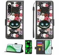 Aroepurt Case Compatible for Sony Xperia 5 Iv 5g A204so Sog09 So-54c Xq-Cq44 Phone Case Flip Cover [with Tempered Glass Screen Protector][RFID Blocking][Luminous Effect] LPT-LZM