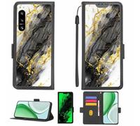 Aroepurt Case Compatible for Sony Xperia 5 Iv 5g A204so Sog09 So-54c Xq-Cq44 Phone Case Flip Cover [with Tempered Glass Screen Protector][RFID Blocking][Gold Glitter+Luminous] LPT-HDL