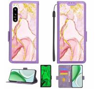Aroepurt Case Compatible for Sony Xperia 5 Iv 5g A204so Sog09 So-54c Xq-Cq44 Phone Case Flip Cover [with Tempered Glass Screen Protector][RFID Blocking][Gold Glitter+Luminous] LPT-FDL