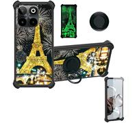 Aroepurt Case Compatible for Symphony Innova 40 Phone Case Cover [with 1* Tempered Glass Screen Protector][Hard PC + Soft Silicone][Ring Support] [Gold Glitter+Luminous] JSH-TT