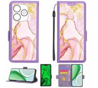 Aroepurt Case Compatible for Tecno Bg6m Phone Case Flip Cover [with Tempered Glass Screen Protector][RFID Blocking][Gold Glitter+Luminous] LPT-FDL