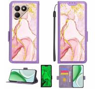 Aroepurt Case Compatible for Tecno Pova 7 Neo Lj6 Phone Case Flip Cover [with Tempered Glass Screen Protector][RFID Blocking][Gold Glitter+Luminous] LPT-FDL