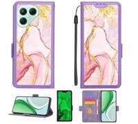 Aroepurt Case Compatible for Tecno Pova 7 Pro 5G Lj8 Phone Case Flip Cover [with Tempered Glass Screen Protector][RFID Blocking][Gold Glitter+Luminous] LPT-FDL