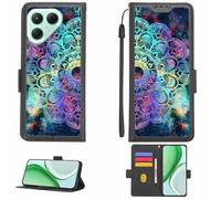 Aroepurt Case Compatible for Tecno Pova 7 Pro 5G Lj8 Phone Case Flip Cover [with Tempered Glass Screen Protector][RFID Blocking][Colorful Reflect Light] LPT-HTT