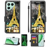 Aroepurt Case Compatible for Tecno Pova 7 Ultra 5G Lj9 Phone Case Flip Cover [with Tempered Glass Screen Protector][RFID Blocking][Gold Glitter+Luminous] LPT-TT