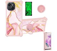 Aroepurt Case Compatible for Tecno Spark 40C Km4K Phone Case Cover [with 1* Tempered Glass Screen Protector][Hard PC + Soft Silicone][Ring Support] [Gold Glitter+Luminous] JSF-FDL