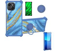 Aroepurt Case Compatible for Tecno Spark 40C Km4K Phone Case Cover [with 1* Tempered Glass Screen Protector][Hard PC + Soft Silicone][Ring Support] [Gold Glitter+Luminous] JSL-LDL