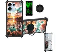 Aroepurt Case Compatible for Umidigi G9 5g Phone Case Cover [with Tempered Glass Screen Protector][Hard PC + Soft Silicone][Ring Support] [Luminous Effect] YGH-FJ