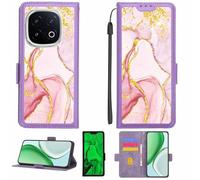 Aroepurt Case Compatible for Vivo iQOO 13 Phone Case Flip Cover [with Tempered Glass Screen Protector][RFID Blocking][Gold Glitter+Luminous] LPT-FDL