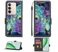 Aroepurt Case Compatible for Vivo S16 Phone Case Flip Cover [with Tempered Glass Screen Protector][RFID Blocking][Colorful Reflect Light] LPT-HTT