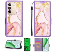 Aroepurt Case Compatible for Vivo S16 Phone Case Flip Cover [with Tempered Glass Screen Protector][RFID Blocking][Gold Glitter+Luminous] LPT-FDL