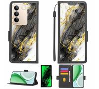 Aroepurt Case Compatible for Vivo S16 Phone Case Flip Cover [with Tempered Glass Screen Protector][RFID Blocking][Gold Glitter+Luminous] LPT-HDL