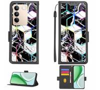 Aroepurt Case Compatible for Vivo S16 Phone Case Flip Cover [with Tempered Glass Screen Protector][RFID Blocking][Colorful Reflect Light] LPT-HS