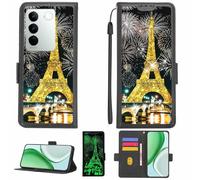 Aroepurt Case Compatible for Vivo S16 Pro Phone Case Flip Cover [with Tempered Glass Screen Protector][RFID Blocking][Gold Glitter+Luminous] LPT-TT