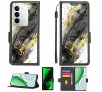 Aroepurt Case Compatible for Vivo S16 Pro Phone Case Flip Cover [with Tempered Glass Screen Protector][RFID Blocking][Gold Glitter+Luminous] LPT-HDL