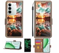 Aroepurt Case Compatible for Vivo S16 Pro Phone Case Flip Cover [with Tempered Glass Screen Protector][RFID Blocking][Luminous Effect] LPT-FJ