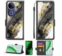 Aroepurt Case Compatible for Vivo V50E Phone Case Flip Cover [with Tempered Glass Screen Protector][RFID Blocking][Gold Glitter+Luminous] LPT-HDL