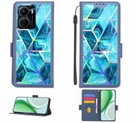 Aroepurt Case Compatible for Vivo Y16 Phone Case Flip Cover [with Tempered Glass Screen Protector][RFID Blocking][Colorful Reflect Light] LPT-LS