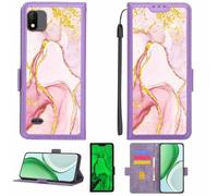 Aroepurt Case Compatible for Vodafone Mobiwire Smart N12 Phone Case Flip Cover [with Tempered Glass Screen Protector][RFID Blocking][Gold Glitter+Luminous] LPT-FDL