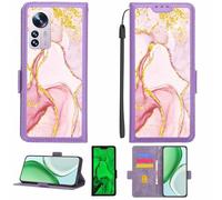 Aroepurt Case Compatible for Xiaomi 12 Pro Phone Case Flip Cover [with Tempered Glass Screen Protector][RFID Blocking][Gold Glitter+Luminous] LPT-FDL