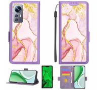 Aroepurt Case Compatible for Xiaomi 12S Phone Case Flip Cover [with Tempered Glass Screen Protector][RFID Blocking][Gold Glitter+Luminous] LPT-FDL