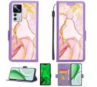 Aroepurt Case Compatible for Xiaomi 12T Pro Phone Case Flip Cover [with Tempered Glass Screen Protector][RFID Blocking][Gold Glitter+Luminous] LPT-FDL