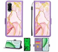 Aroepurt Case Compatible for Xiaomi Poco F3 Gt Phone Case Flip Cover [with Tempered Glass Screen Protector][RFID Blocking][Gold Glitter+Luminous] LPT-FDL