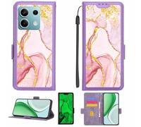 Aroepurt Case Compatible for Xiaomi Redmi Note 13 5g Global Phone Case Flip Cover [with Tempered Glass Screen Protector][RFID Blocking][Gold Glitter+Luminous] LPT-FDL