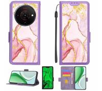 Aroepurt Case Compatible for Zte Blade A76 5G Phone Case Flip Cover [with Tempered Glass Screen Protector][RFID Blocking][Gold Glitter+Luminous] LPT-FDL