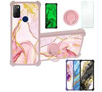 Aroepurt Case for Alcatel 1S 2021 Case Compatible with Alcatel 1S 2021 Phone Case Cover [with Tempered Glass Screen Protector][PC + TPU 2 in 1] [Gold Glitter+Luminous] JSF-FDL