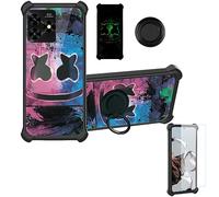 Aroepurt Case For UMIDIGI G5 MECHA Case Compatible with UMIDIGI G5 MECHA Phone Case Cover [with Tempered Glass Screen Protector][Hard PC + Soft Silicone][Ring Support] [Luminous Effect] YGH-BQ