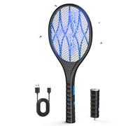 AROEVE Fly Zapper, 4000V Fly Swatter Electric, USB Charge, LED Light, Detachable Flashlight, 3 Layer Mesh Protection, Double Switch, Home, Garden, Black