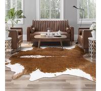 AROGAN 8x10 Faux Cowhide Area Rugs for Living Room, Animal Skins Cow Hide Rug for Bedroom, Cool Western Christmas Decor, Thin Leather Cow Hide Carpets Fireplace Rug, Brown