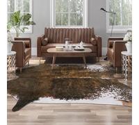 AROGAN 8x10 Faux Cowhide Area Rugs for Living Room, Animal Skins Cow Hide Rug for Bedroom, Cool Western Christmas Decor, Thin Leather Cow Hide Carpets Fireplace Rug, Saddle Brown